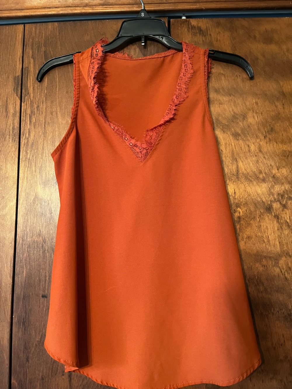Sleeveless V-Neck Lace Trim Blouse - Burnt Orange